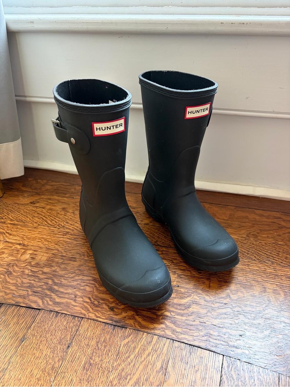Hunter Black Short Rain Boots with Logo Detail